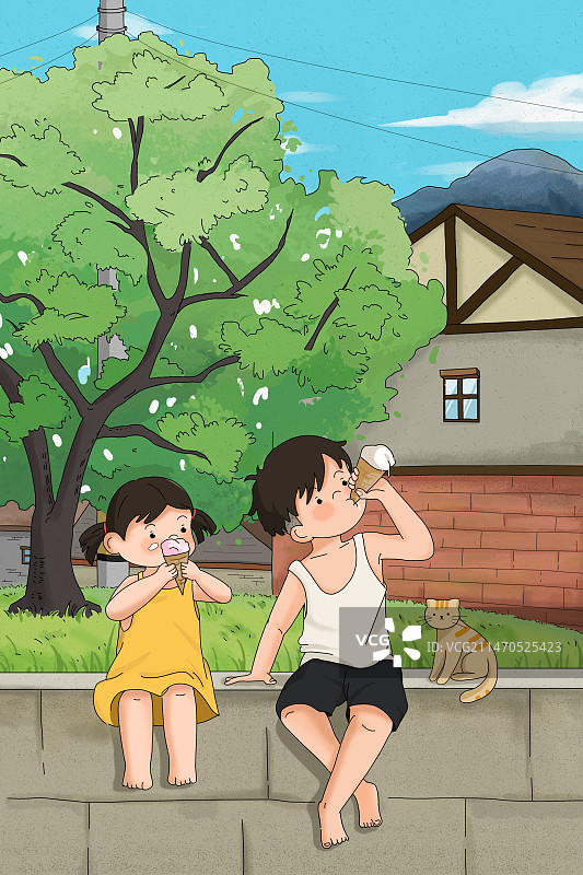 两个小孩吃冰淇淋图片素材