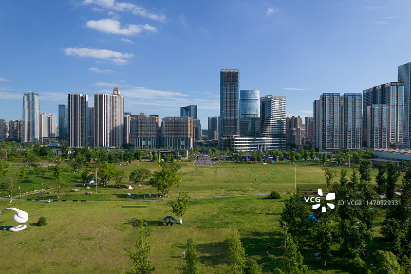 成都高新区锦城湖公园天府绿道航拍图片素材