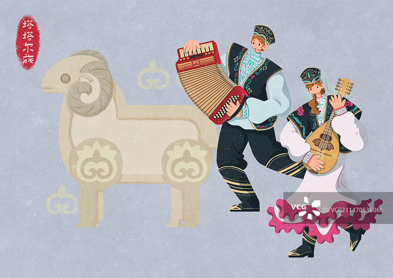 塔塔尔族演奏乐器的男女图片素材