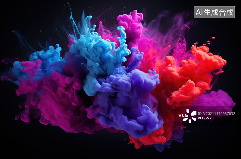 【AI数字艺术】彩色和红色墨水在水中图片素材