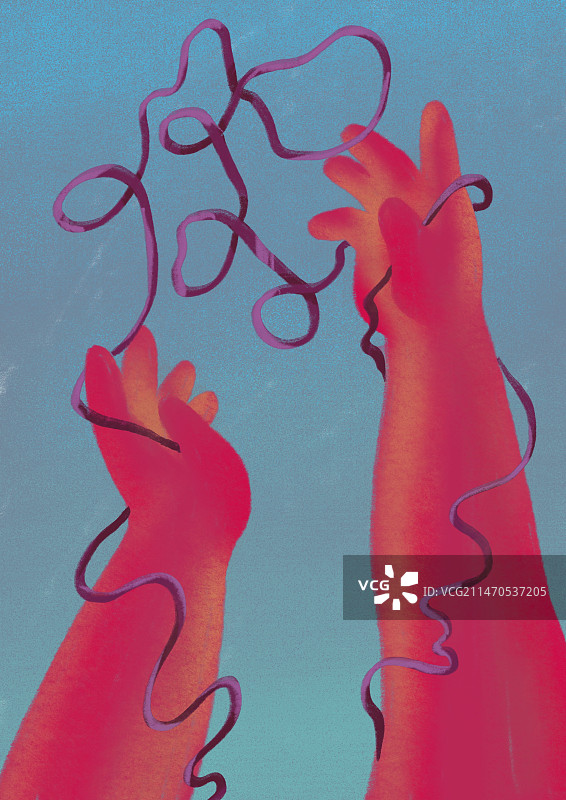 两只手绳子缠绕图片素材