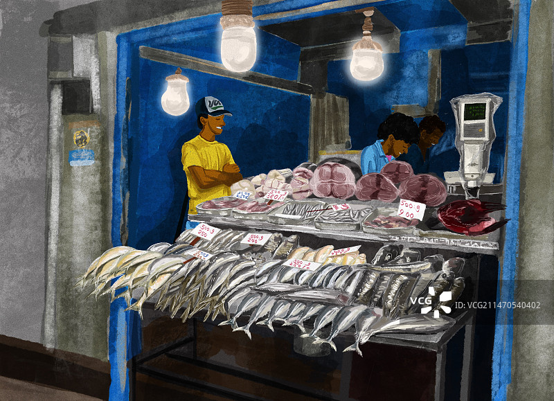市场里的卖鱼摊图片素材