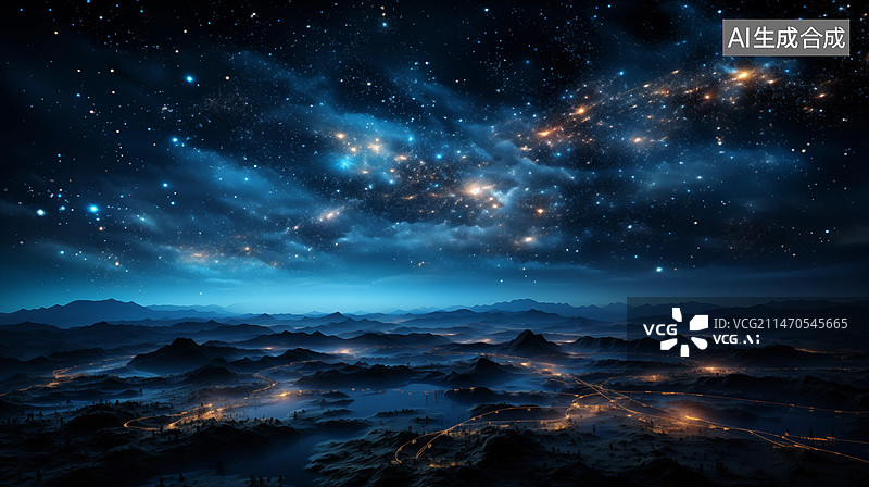 【AI数字艺术】蓝色海面星空，星空，海浪，星空背景图图片素材