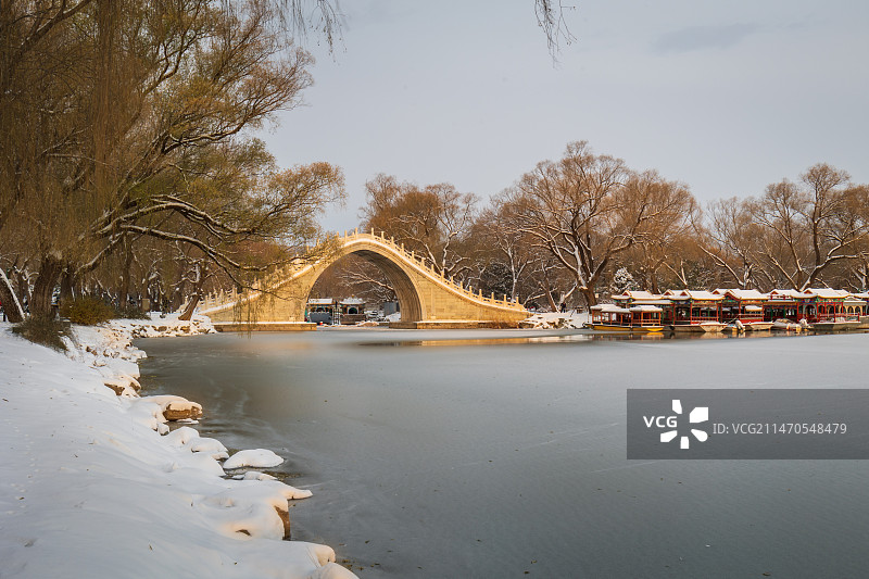 雪后的北京颐和园玉带桥雪景图片素材