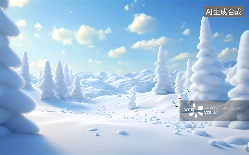 【AI数字艺术】雪景冬天卡通可爱雪人图片素材