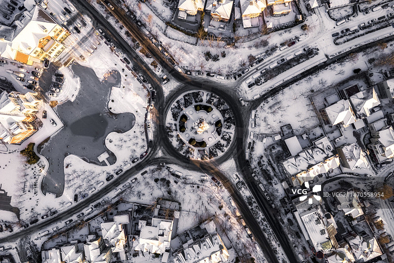 天津小镇城市建筑雪景风光图片素材