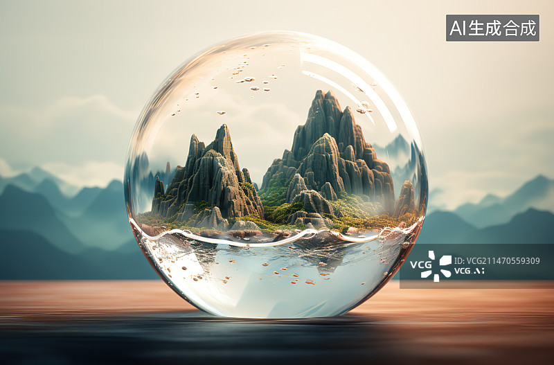【AI数字艺术】天空中的水晶球特写镜头图片素材