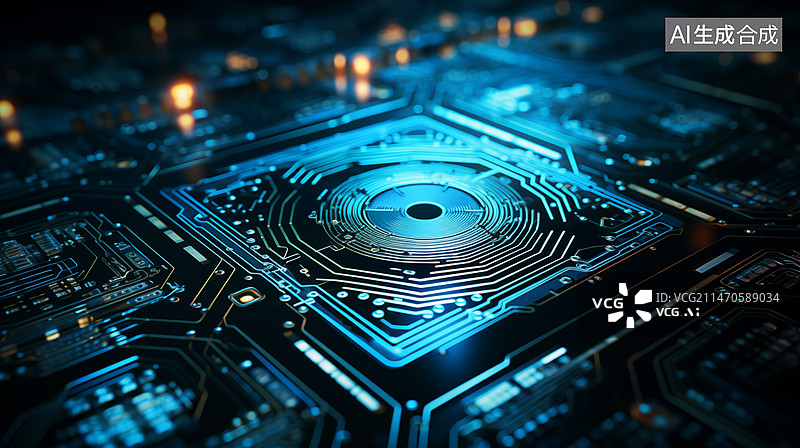 【AI数字艺术】蓝色背景下的网络空间，科技线条和网络空间，蓝色背景下的网络连接，芯片电路板图片素材