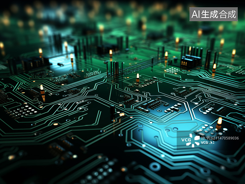 【AI数字艺术】蓝色背景下的网络空间，科技线条和网络空间，蓝色背景下的网络连接，芯片电路板图片素材