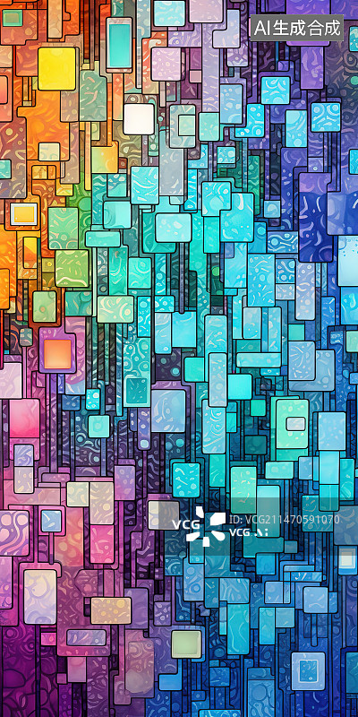 【AI数字艺术】彩色瓷砖墙全帧拍摄图片素材