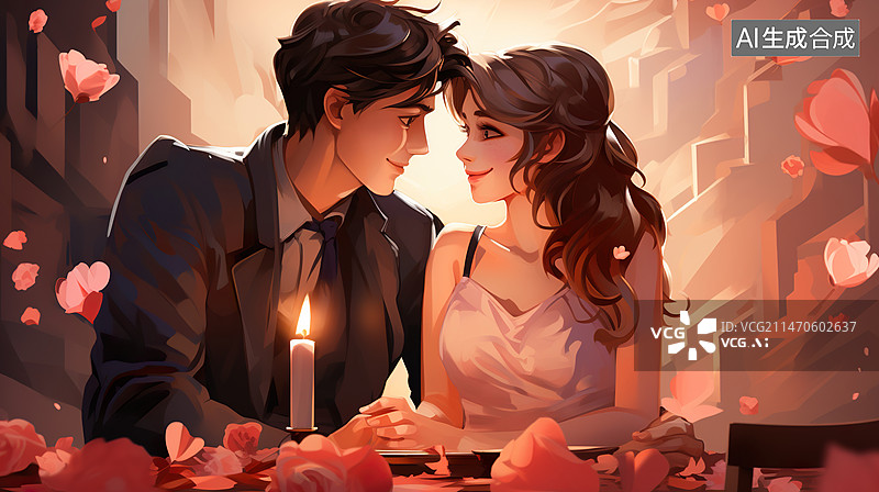 【AI数字艺术】情侣共进浪漫晚餐七夕情人节图片素材