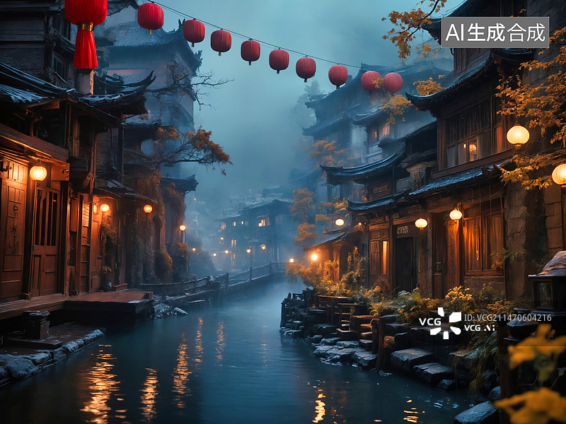 【AI数字艺术】国风古建江南水乡图片素材