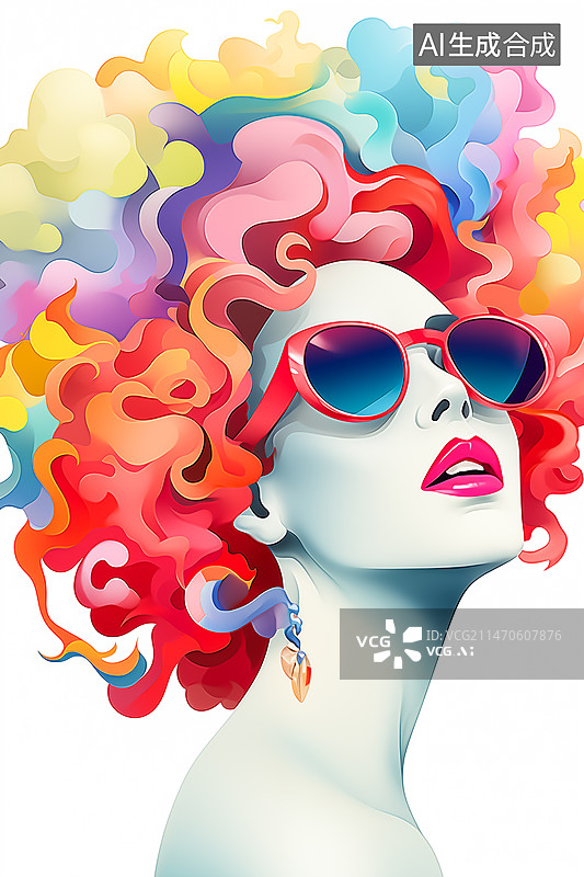 【AI数字艺术】一个彩色头发女子肖像图片素材