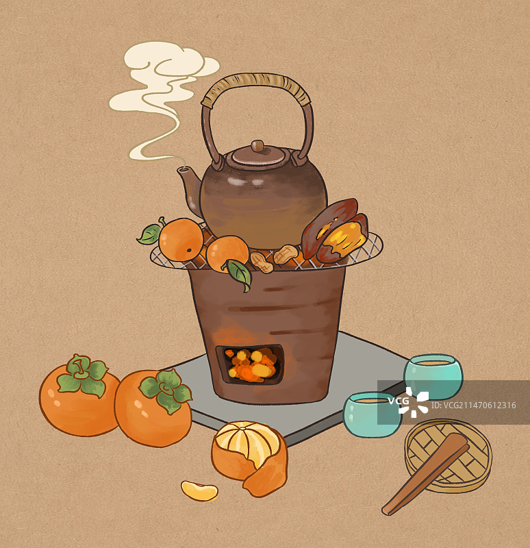 围炉煮茶冬季养生图片素材