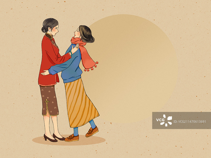 母女拥抱插画图片素材