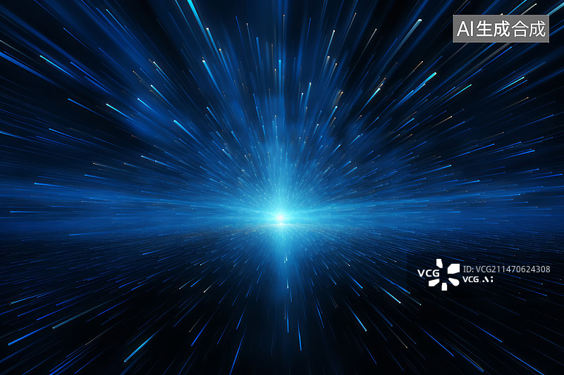 【AI数字艺术】蓝色放射状光线抽象科技背景图片素材