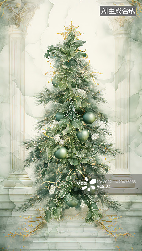 【AI数字艺术】挂在圣诞树上的装饰品特写镜头图片素材