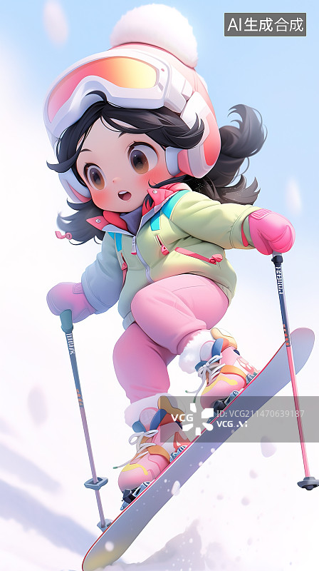 【AI数字艺术】滑雪的儿童图片素材