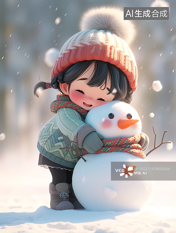【AI数字艺术】堆雪人的儿童图片素材