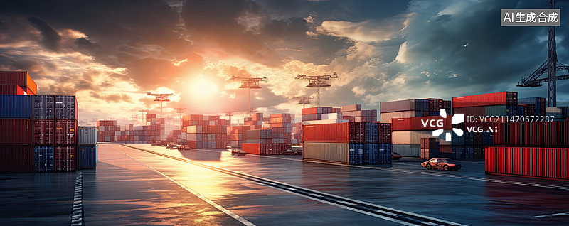 【AI数字艺术】忙碌的集装箱码头图片素材