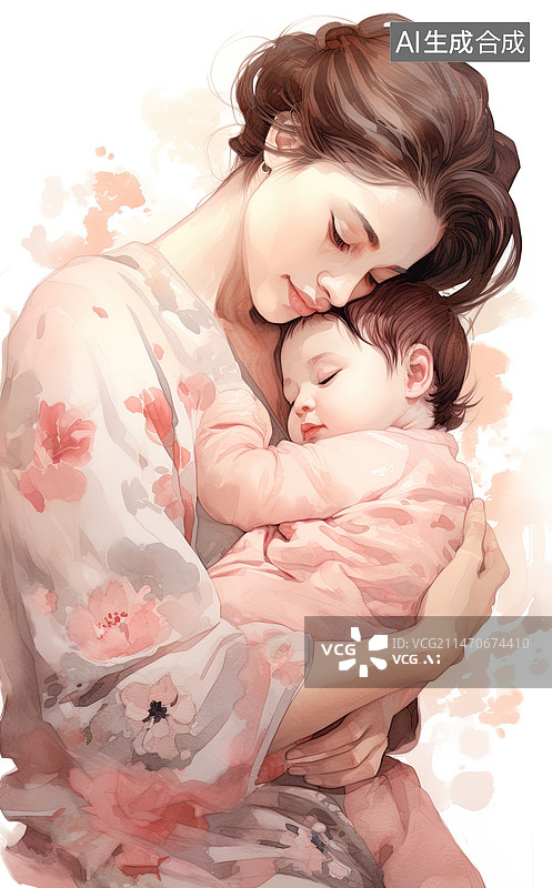 【AI数字艺术】妈妈拥抱孩子图片素材