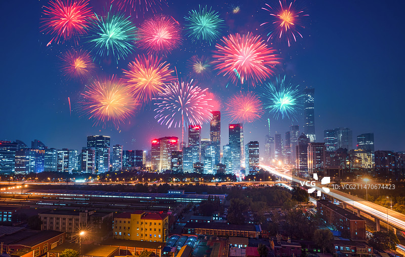 北京国贸夜景焰火图片素材