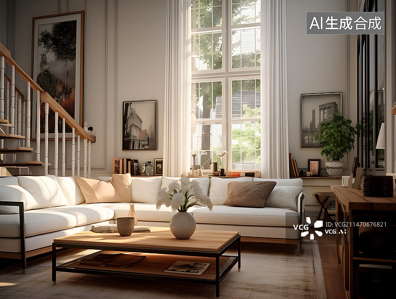 【AI数字艺术】美式现代简约客厅图片素材