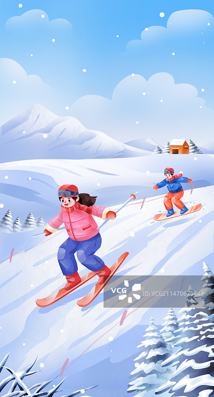 冬季大雪户外滑雪插画图片素材