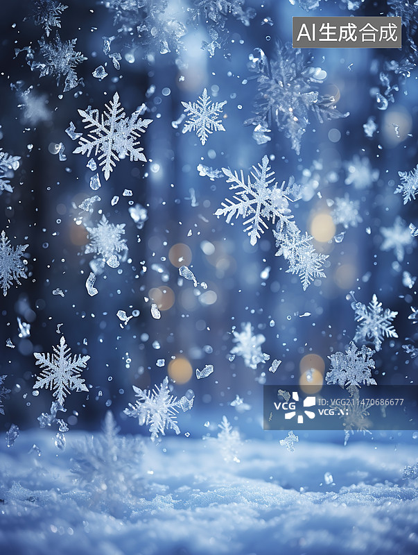【AI数字艺术】雪花冰晶特写背景图片素材