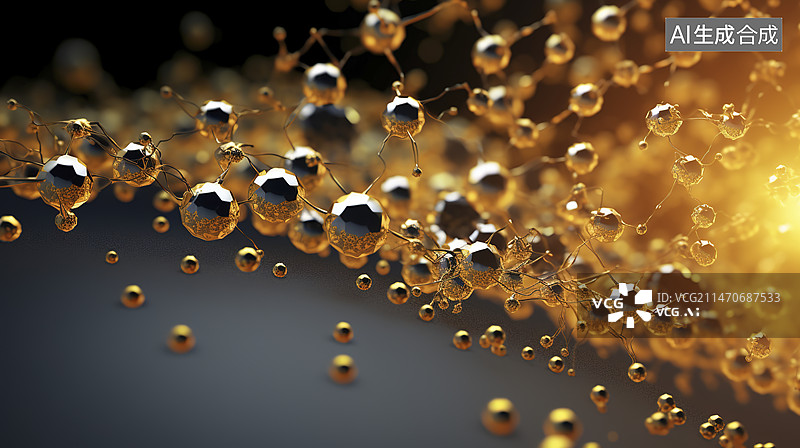 【AI数字艺术】黄金珠子特写科技背景图片素材