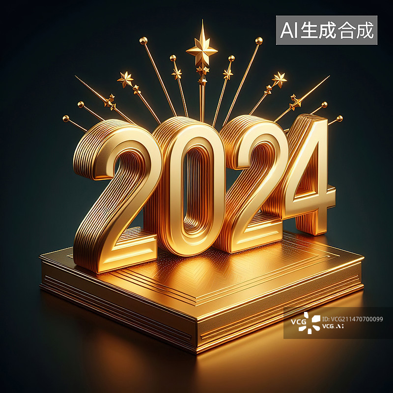 【AI数字艺术】金色2024年艺术字，金色文字图片素材