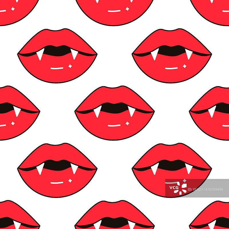 无缝图案：亲吻、爱、吸血鬼咬唇图片素材