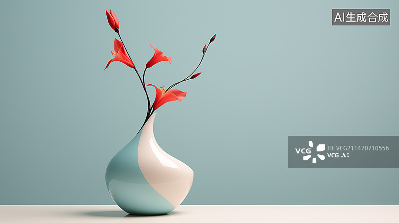【AI数字艺术】纯色背景花瓶的特写镜头图片素材