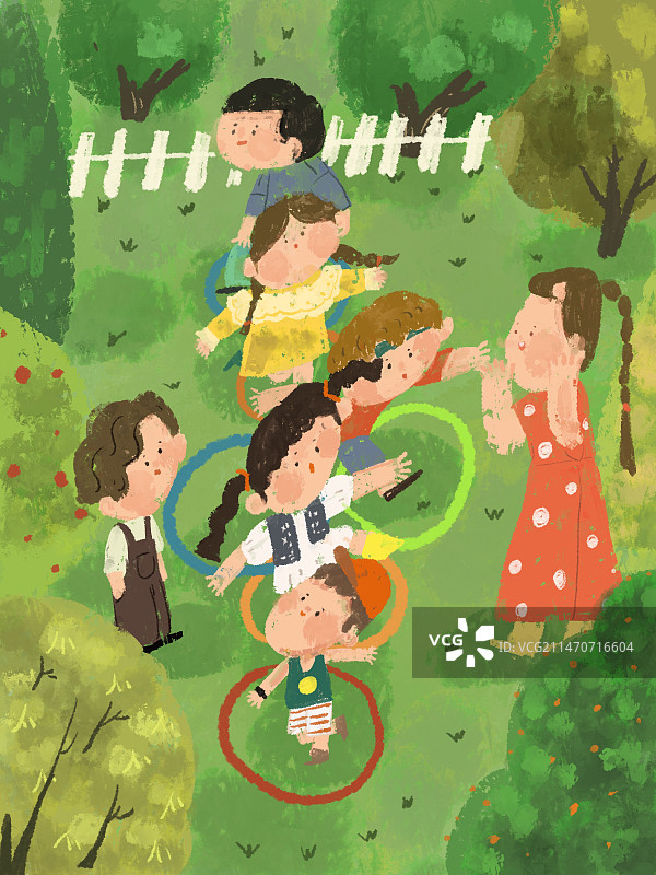 一群小朋友在玩跳圈的游戏图片素材