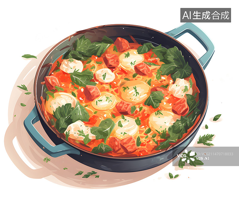 【AI数字艺术】AIGC:炖锅，西红柿牛腩炖萝卜。插画 插图图片素材