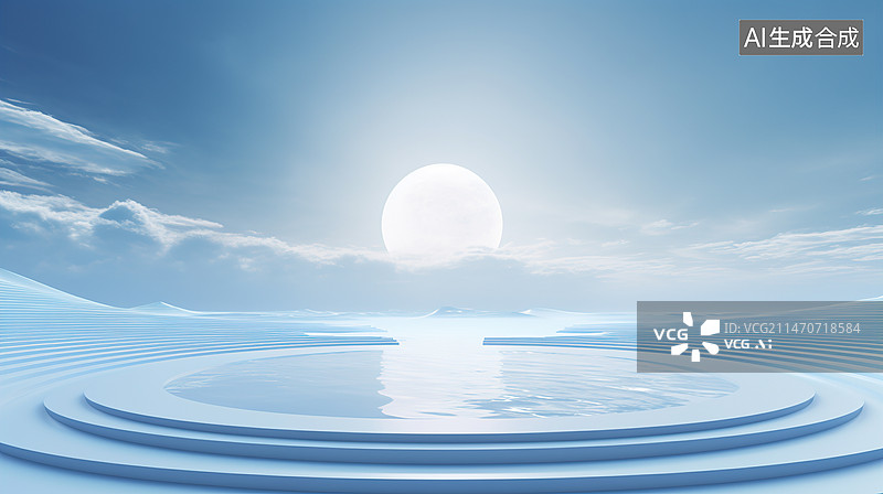 【AI数字艺术】太阳落山，水中倒影风景图片素材