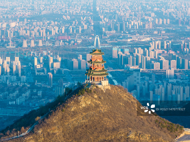 航拍门头沟定都阁远眺北京城区建筑街道图片素材