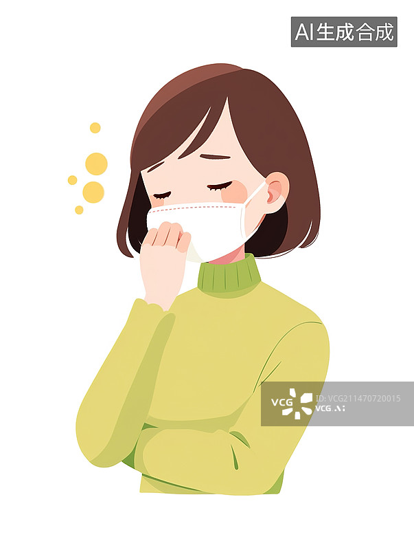 【AI数字艺术】戴口罩的女孩卡通形象图片素材