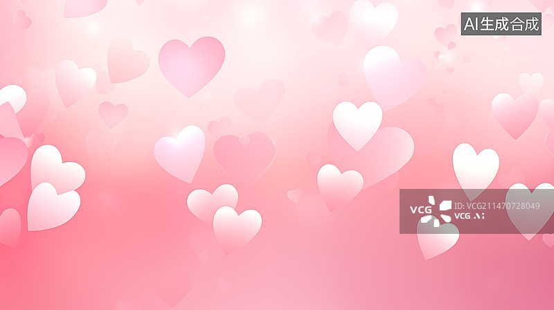 【AI数字艺术】浅粉色渐变背景梦幻小桃心扁平风图片素材