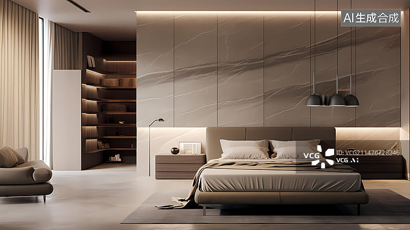 【AI数字艺术】主卧样板间效果i图图片素材
