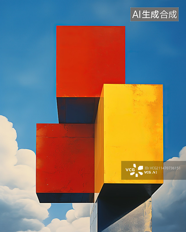 【AI数字艺术】多云天空下的彩色建筑低角度视图图片素材