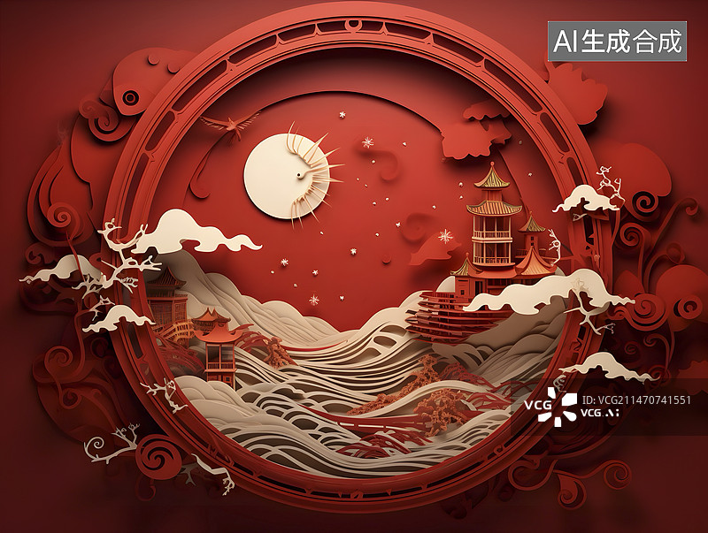 【AI数字艺术】中国风剪纸背景图片素材