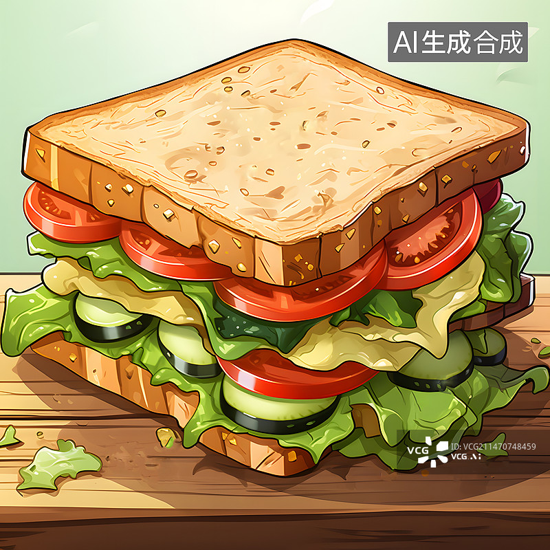 【AI数字艺术】AIGC:三明治 插画 简餐图片素材