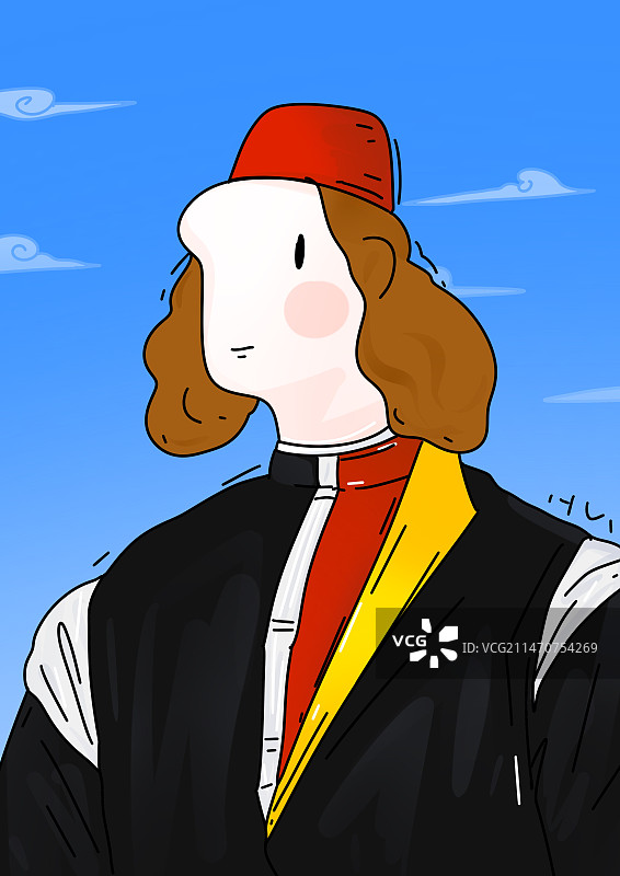 头戴红色无檐帽的青年肖像，波提切利，卢浮宫世界名画卡通抽象人像插画设计美学系列插画图片素材