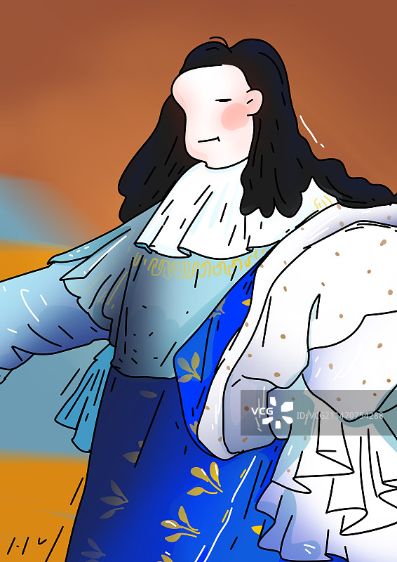 路易十四肖像，里戈世界名画卡通抽象人像插画设计美学系列插画图片素材