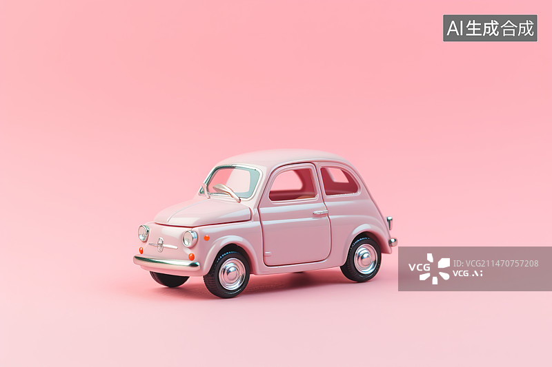 【AI数字艺术】粉红色背景下玩具车的特写镜头图片素材