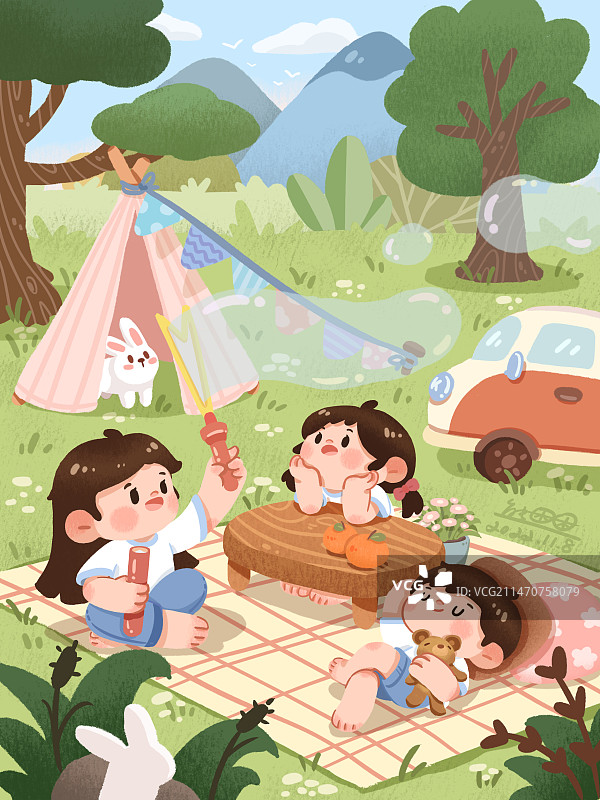 小伙伴们春天户外露营图片素材