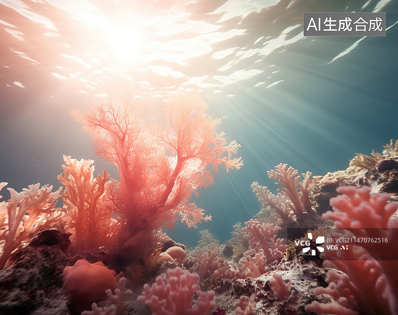 【AI数字艺术】海洋中珊瑚的低角度观察图片素材