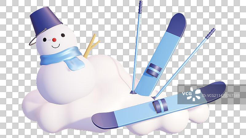 3d卡通冬季滑雪运动雪橇插画元素图片素材