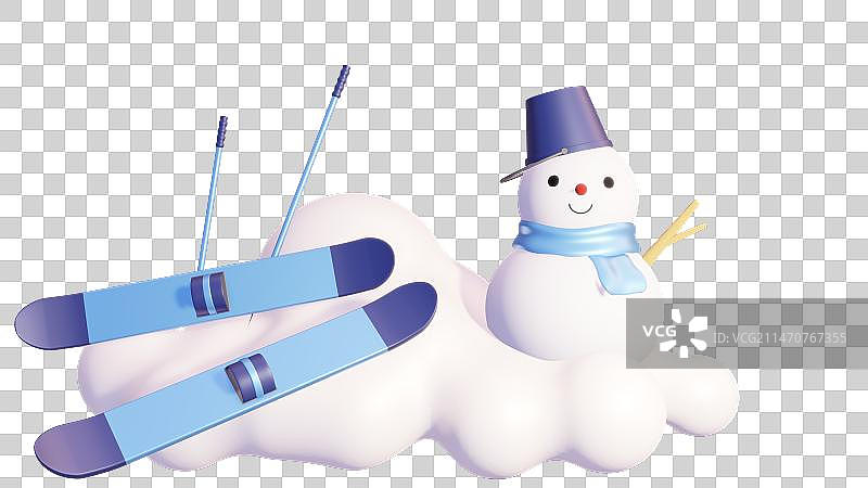 3d卡通冬季滑雪运动雪橇插画元素图片素材
